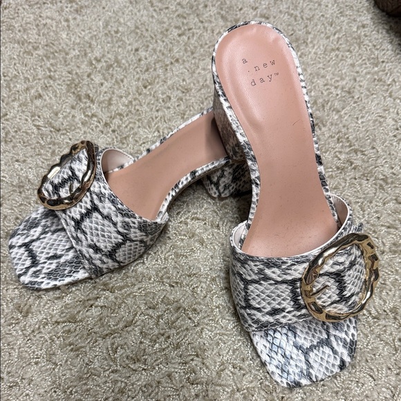 A New Day Snakeskin Mules with Gold Buckle - Picture 1 of 3